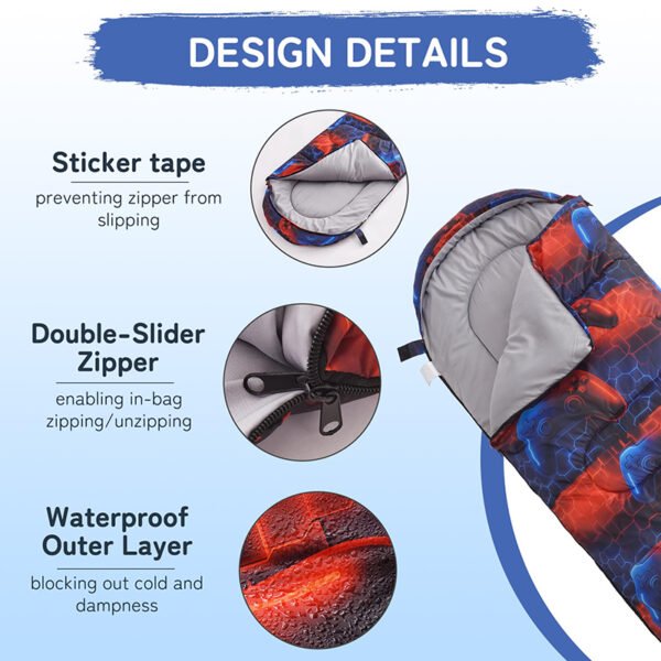 kids camping sleeping bag zipper detail