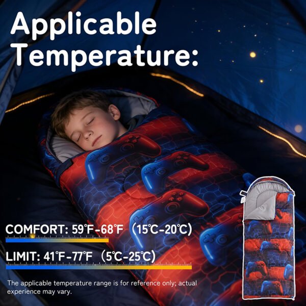 Temperature details of children's printed sleeping bags