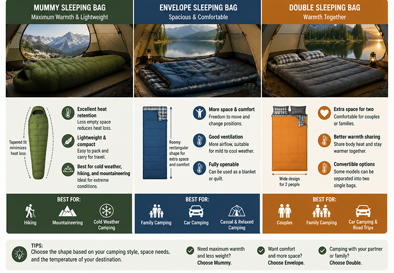 Mummy and rectangular sleeping bag comparison