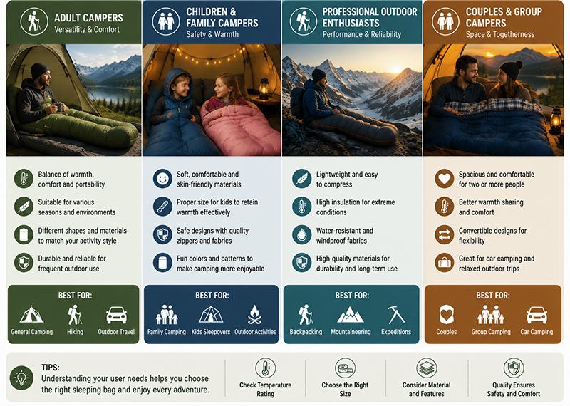Sleeping bag for different camping needs