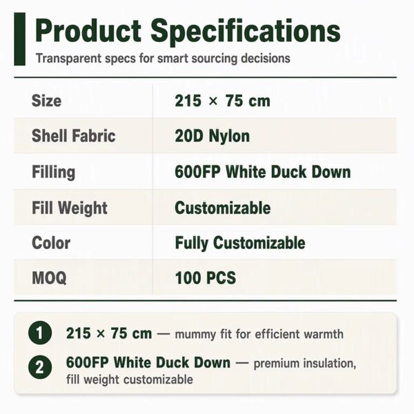 600FP duck down backpacking sleeping bag 600FP duck down backpacking sleeping bag