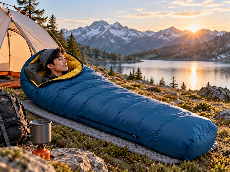 TRAILVO duck down mummy sleeping bag with a nylon shell