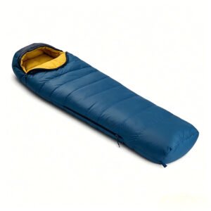 blue-cold-weather-down-sleeping-bag Blue cold weather down sleeping bag with yellow hood