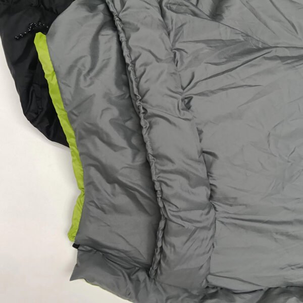 Adjustable drawstring detail on grey mummy sleeping bag