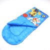kids-envelope-sleeping-bag-open Blue kids envelope sleeping bag opened to show its interior and cartoon print