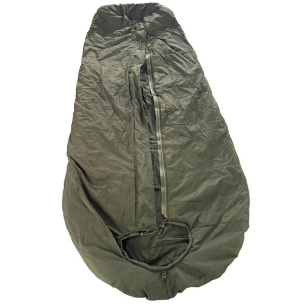 olive-green-synthetic-sleeping-bag Olive green synthetic mummy sleeping bag with front zipper