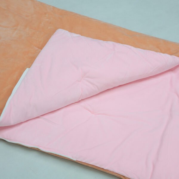 pink-kids-sleeping-bag-interior-detail Texture detail of beige sleeping bag lining