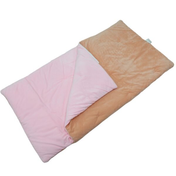 pink-soft-lined-kids-sleeping-bag Pink soft lined kids sleeping bag with beige interior