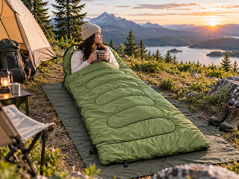 TRAILVO rectangular camping sleeping bag with a spacious design