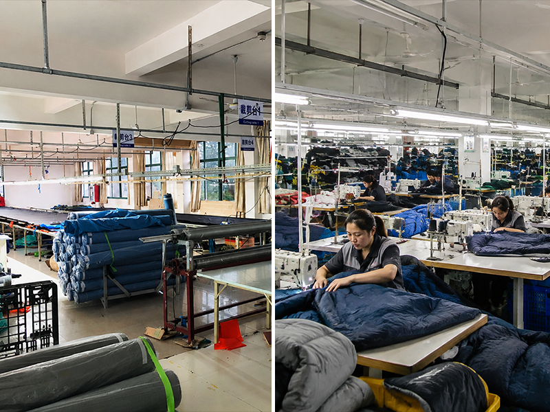 Sleeping bag sewing and production process at TRAILVO manufacturing facility