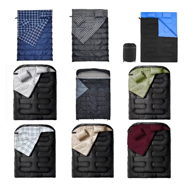 Sleeping bags in assorted colors with different lining patterns Sleeping bags in assorted colors with different lining patterns