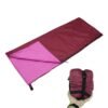 burgundy-travel-sleeping-bag Burgundy travel sleeping bag with pink lining and compact carry bag