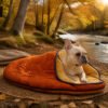foldable-dog-sleeping-bag-camping Orange foldable dog sleeping bag for camping and travel
