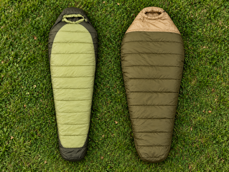 Wide mummy vs regular mummy sleeping bags showing different shapes and widths